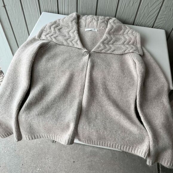 Sarah Spencer Lambswool Angora Cardigan Cable Collar Beige Button Sweater S - Picture 8 of 11